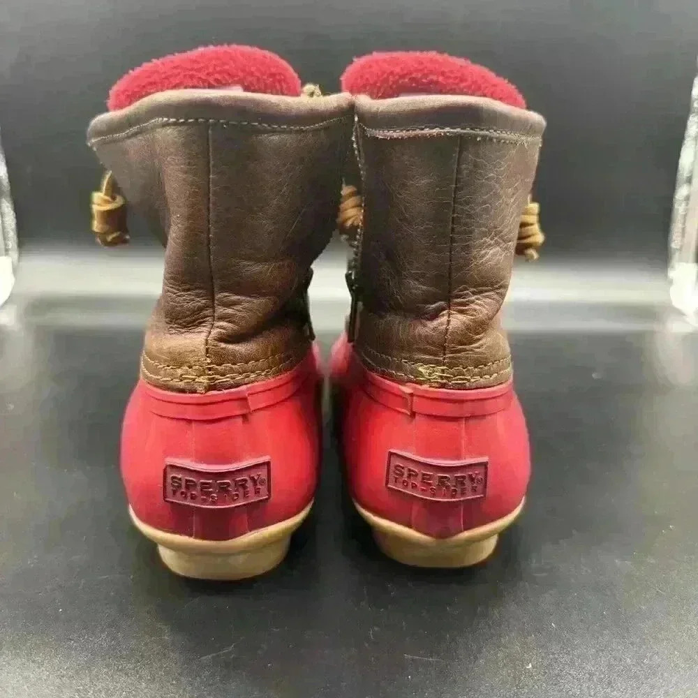Sperry Top-Sider Brown/Red Waterproof Zip Rubber Rain Duck Boots - Size 7 - Picture 4 of 6